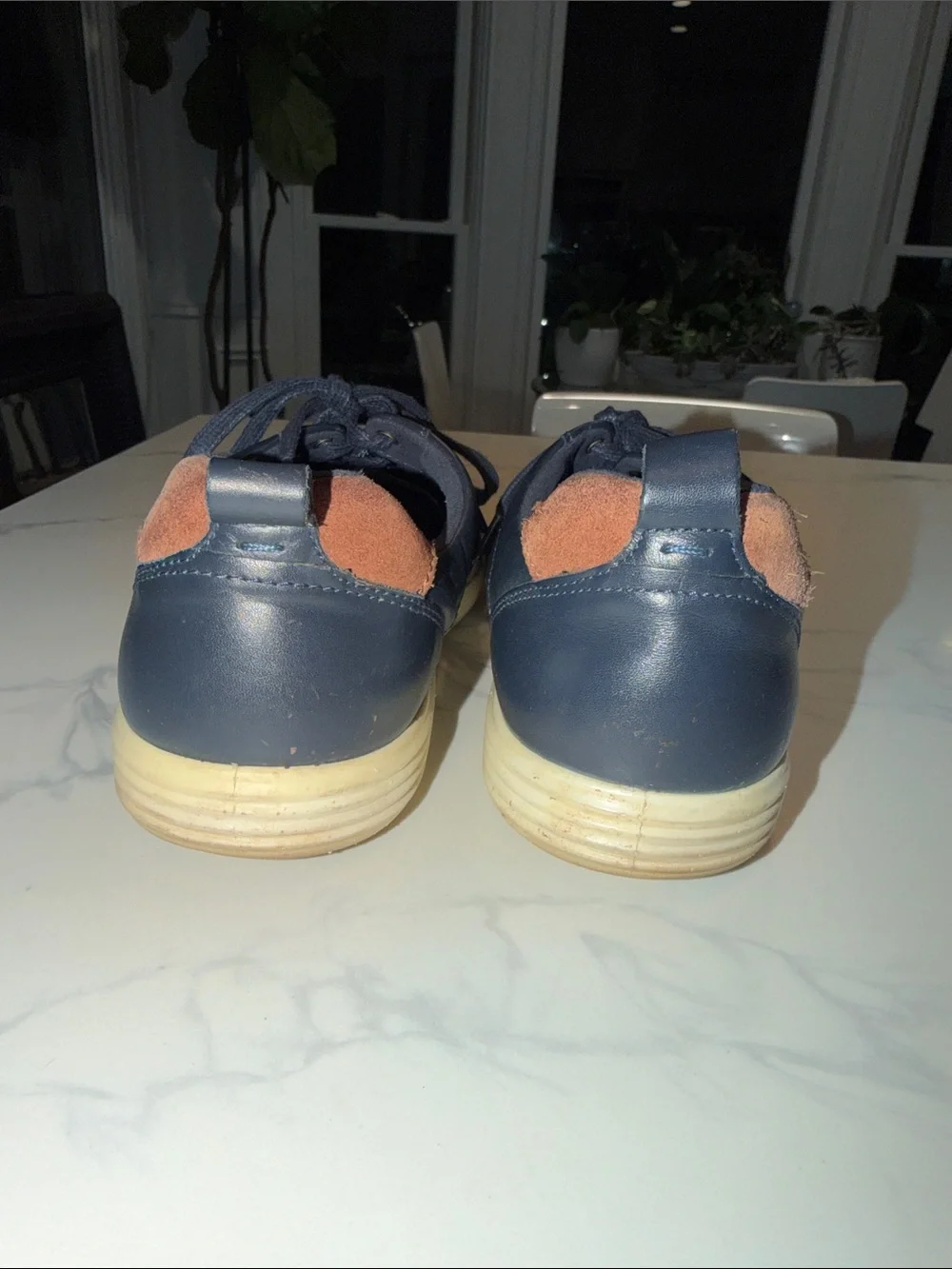 Cole Haan Grandpro Navy Leather Low-Top Sneakers with Tan Heel Accent